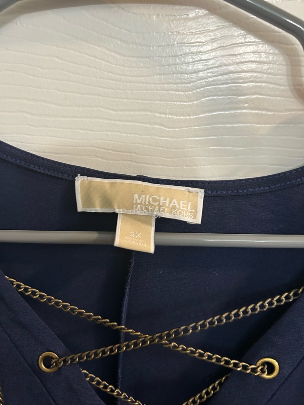 Michael Michael Kors Chain Lace-Up Caftan Top Size 2X Color True Navy - Picture 2 of 5